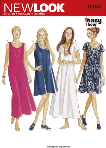 Vista 4 de New Look Patrón de costura fácil de las señoras 6352 vestidos en 4 variaciones