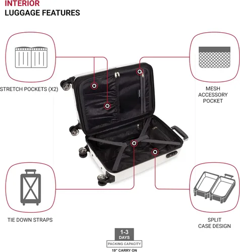 Vista 4 de SWISSGEAR 7272 - Maleta rígida y expandible con ruedas giratorias, Blanco), 7272100156