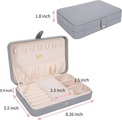 Vista 5 de KCY Joyero para mujeres y niñas, estuche organizador de joyas de viaje pequeño, de piel sintética, portátil, cajas de almacenamiento para anillos