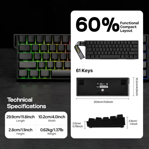 Vista 4 de MechLands Aula Mini60 HE PRO Wireless Hall Effect Gaming Keyboard, 4000mAh, SOCD & DKS, Magnetic Keyboard with Fast Trigger, Adjustable Actuation