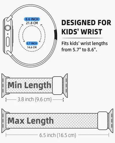 Vista 3 de OWKEY Correa trenzada Solo Loop compatible con Apple Watch para niños, correa elástica transpirable con hebilla fácil para iWatch Series 9, 8, 7, 6