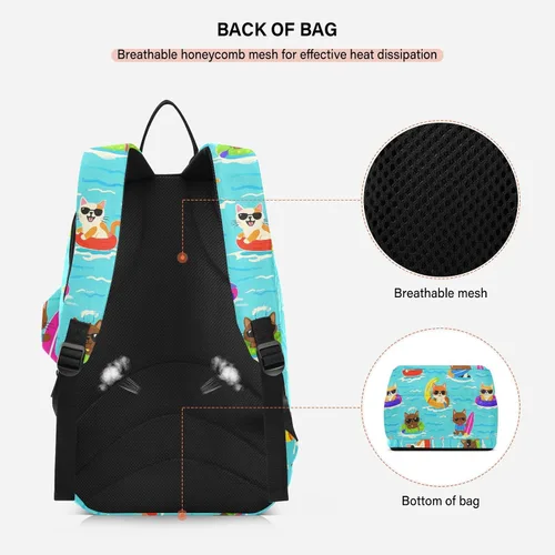 Vista 4 de Tenni Badminton Racket Bag Cute Sturdy Cat Dog Swim Summer Blue Cartoon 3 Rackets Badminton Bag Case for Women, Men, Teenagers bolso para raqueta