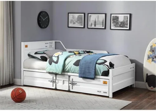 Vista 2 de Acme Sofá cama doble y cama nido de metal tipo cargo en blanco