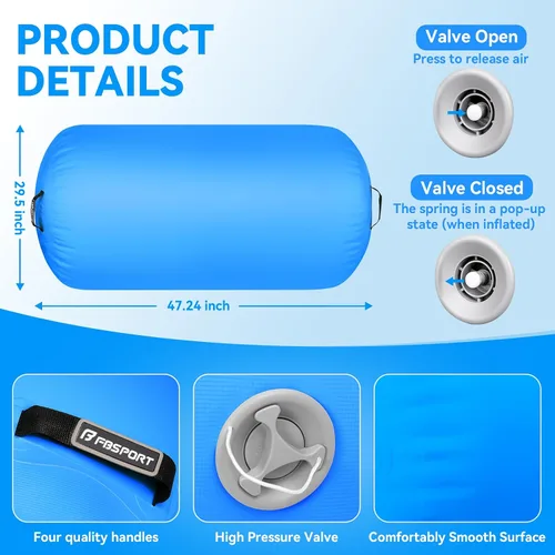Vista 2 de FBSPORT Air Roller Gymnastics Barrel, Inflatable Gymnastics Air Roller Inflatable Air Gymnastics Mat for Yoga Cheerleading Training Home Outdoor