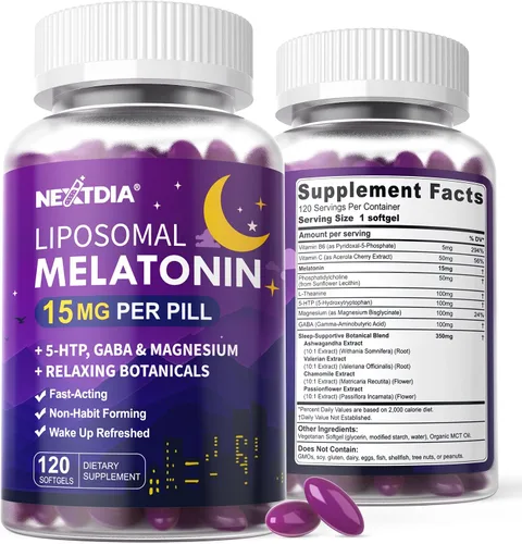 Vista 8 de Suplemento liposomal para dormir melatonina + magnesio, ayuda natural para dormir tranquila para adultos, 15 mg 30 mg pastillas de liberación