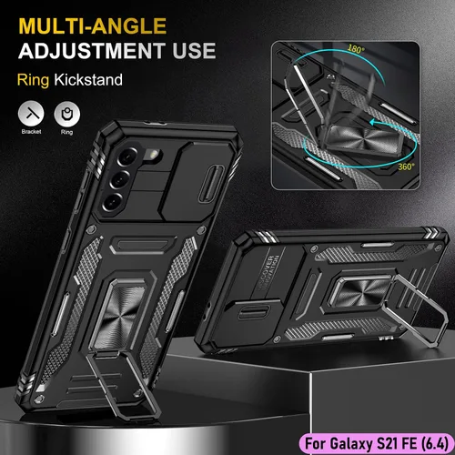 Vista 5 de Funda resistente para Samsung Galaxy S21 FE (5G), protector de parachoques de goma de doble capa de grado militar con protector de cámara