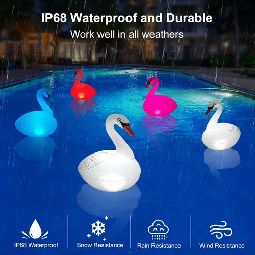 Vista 5 de Goallim Luces Flotantes Solares Cisne - Impermeable Inflable LED Multicolor para Piscina, Playa, Jardín, Patio y más