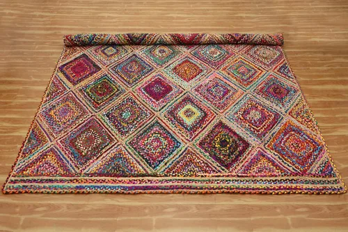 Vista 97 de Natural Jute Collection - Alfombra rectangular de 2 x 3 pies, alfombra de yute trenzada a cuadros multicolor de 0.27 pulgadas de grosor, ideal