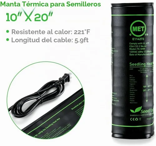 Vista 4 de MET - Tapete térmico para semillero certificado, factor de semillas, resistente al agua, duradero, tapete térmico de estación de germinación