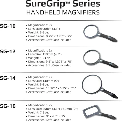 Vista 6 de Carson SureGrip Series 2X Power Glass Lupa con soporte plegable manos libres (SG-16)