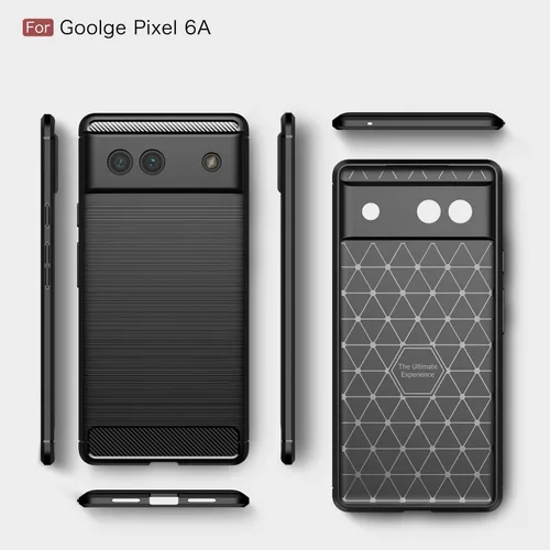 Vista 8 de Funda compatible con Google Pixel 6a, diseño de textura de fibra de carbono, absorción de golpes antiarañazos, ajuste delgado, color negro