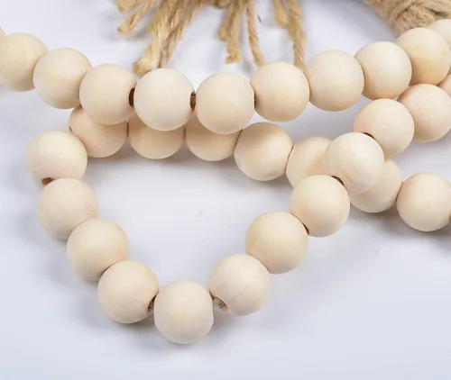 Vista 3 de LSKYTOP Guirnalda de cuentas de madera de 60 pulgadas, cuentas de madera con borlas, cuentas de granja, cuentas rústicas de oración, cuentas