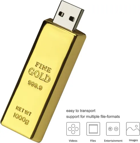 Vista 7 de BorlterClamp - Unidad flash USB de 32 GB con forma de barra dorada, unidad USB divertida para almacenamiento externo de datos