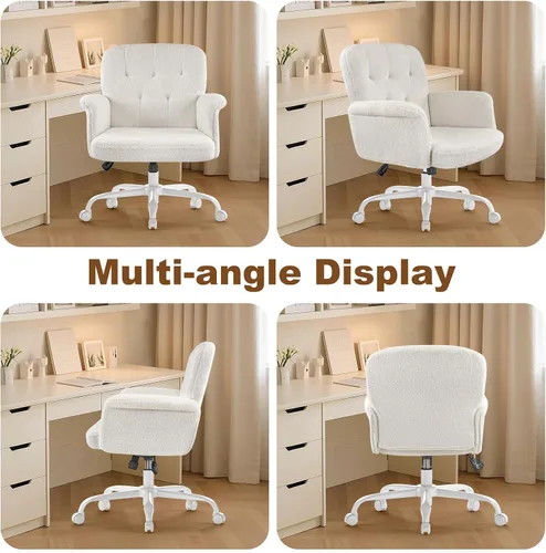 Vista 8 de Comfy - Silla de escritorio para oficina en casa, silla de tocador tapizada con ruedas y brazos, moderno asiento giratorio ajustable