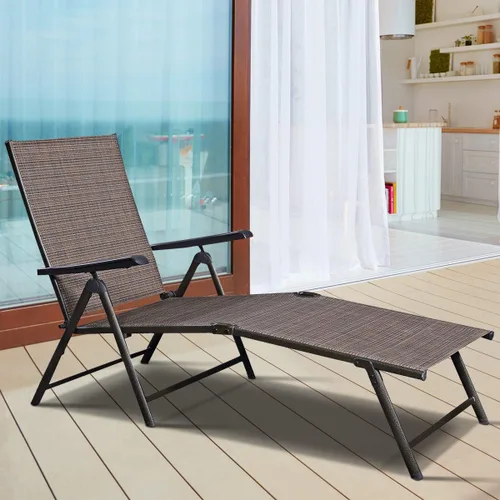 Vista 4 de COSTWAY Tumbona ajustable para piscina, sillón reclinable textileno, muebles de patio al aire libre