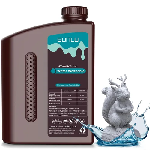 Vista 15 de SUNLU - Resina lavable al agua de 1000 g, resina de impresora 3D de curado rápido para impresoras 3D de resina LCD DLP SLA, resina de fotopolímero