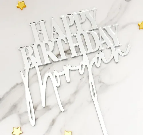 Vista 4 de Decoración acrílica personalizada para tarta, 1 unidad, dorado, oro rosa, negro, plata, 8 pulgadas, estilo moderno, nombre y mensaje