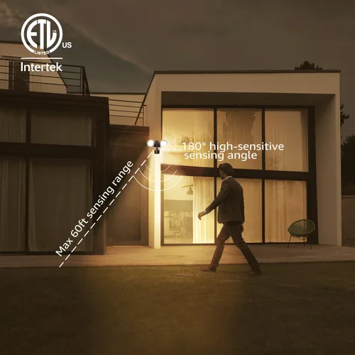Vista 3 de LEONLITE Luz de inundación con sensor de movimiento, certificación ETL, luces LED de seguridad de aluminio del atardecer al amanecer, cabezales