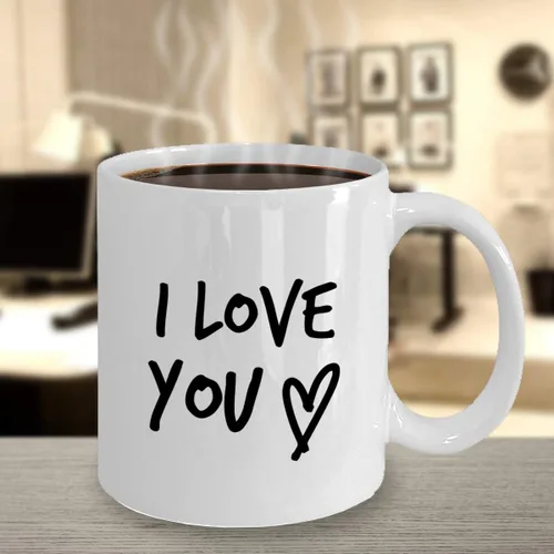 Vista 6 de Taza de café con texto en inglés "I Love You", taza romántica para él, ideas de regalo para hombres, mujeres, esposa, marido, girlfriend, prometido