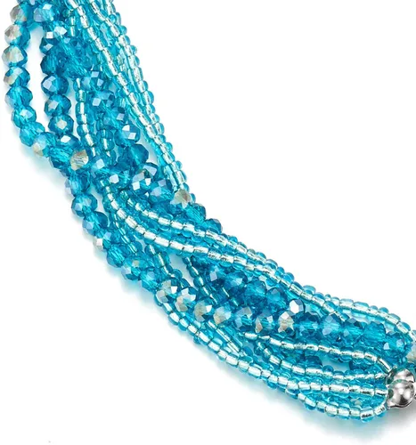 Vista 2 de COOLSTEELANDBEYOND Gargantilla de cadena trenzada de cristal multicapa, cierre magnético, collar llamativo, pulsera
