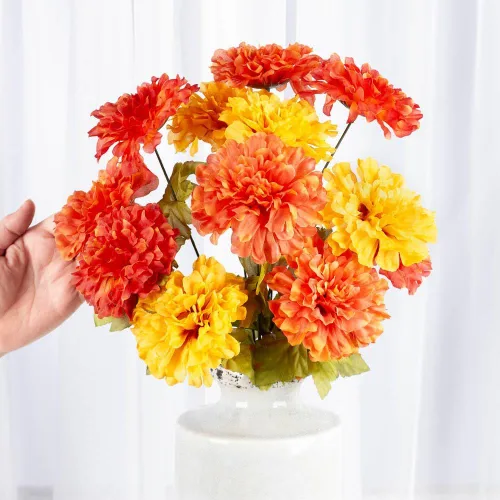 Vista 4 de Factory Direct Craft Juego de 2 arbustos artificiales de caléndula de seda de poliéster para el Día de Muertos, Día de Muertos, flores de caléndula