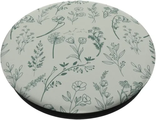 Vista 2 de Patrón de flores silvestres verde salvia PopSockets estándar PopGrip