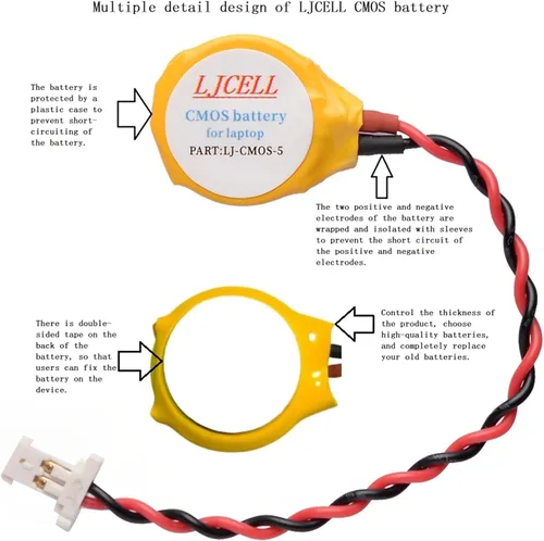 Vista 6 de CMOS ML1220 - Batería para DELL XPS 13 15 9343 9350 9360 9365 BIOS RTC ML1220 Batería con 2 cables y conector