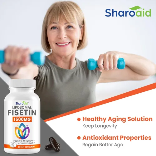 Vista 4 de Suplementos de fisetina de 1500 mg, potente absorción con entrega liposomal, 98% de fisetina pura, antioxidante de polifenol para un envejecimiento