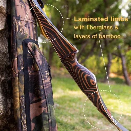 Vista 4 de Deerseeker Outdoor Archery 54" Traditional Bow Hunting Longbow with Bamboo Core Limbs Handmade Recurve Bow RH/LH for Targeting Practice Shooting