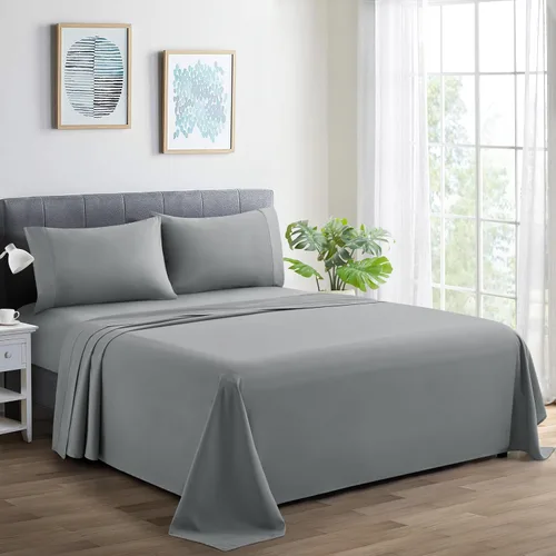 Vista 19 de Marina Decoration Juego de sábanas de 600 hilos de algodón percal de fibra larga ultra suave para todas las estaciones, 4 piezas con 2 fundas