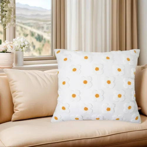 Vista 9 de DECOBIRD Funda de almohada bordada de 18 x 18 pulgadas, diseño floral beige, decoración del hogar, funda de almohada bordada de lona de algodón