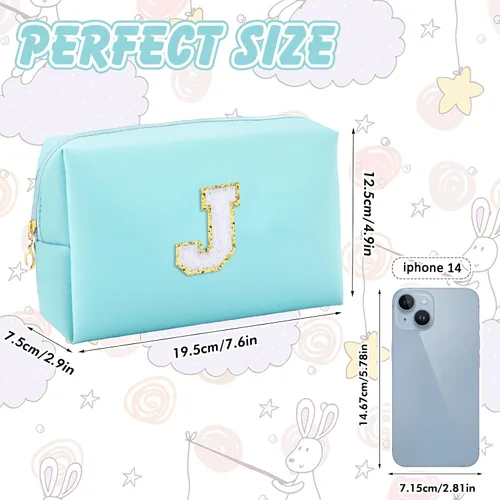 Vista 4 de URSKYTOUS Regalos para niñas, bolsa de maquillaje con inicial, bolsa de cosméticos personalizada con cremallera, bonita bolsa de aseo de viaje, Azul