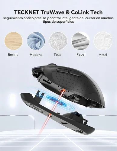 Vista 7 de TECKNET Mouse inalámbrico Bluetooth para laptop, mouse inalámbrico USB-A de 2.4G, 6 niveles ajustables 4000 DPI, ratones portátiles con receptor y 6