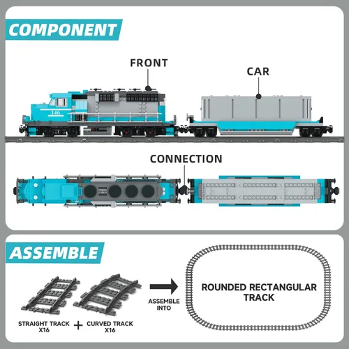 Vista 2 de MOCBROPCS Juego de Bloques de Construcción de Tren, Modelo de Locomotora de Combustión Interna de Carga de Mercancías, Juguetes de Construcción