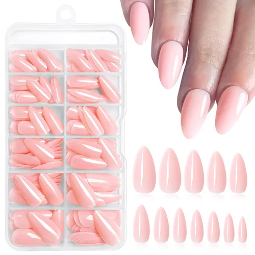 Vista 11 de 240 uñas postizas de color rosa gelatina, uñas postizas medianas con Rosado jalea
