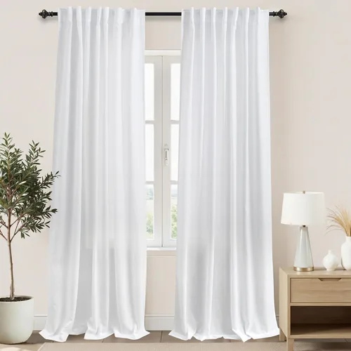 Vista 49 de Cortinas rústicas color beige tostado de 42 x 84 pulgadas de largo para sala de estar, juego de 2 paneles transparentes de lino natural, imitación