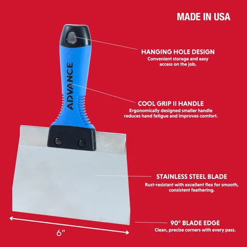 Vista 2 de Cuchillo de cinta de 6 pulgadas con mango Cool Grip II y hoja de acero inoxidable - Advance Equipment MFG Co. Diseño ergonómico duradero
