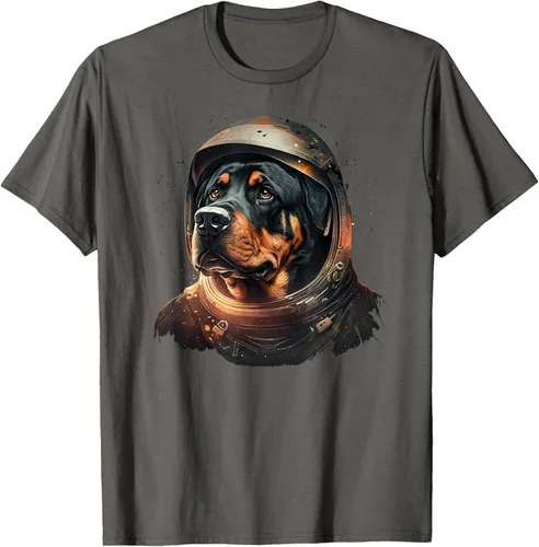 Vista 104 de Divertida camiseta Rottweiler con diseño de astronauta rottweiler en galaxia espacial, Negro