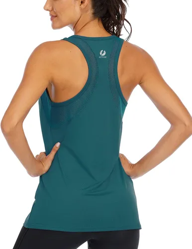 Vista 12 de ICTIVE - Camiseta sin mangas de entrenamiento para mujer, ajuste holgado, malla de yoga, espalda cruzada, espalda abierta Albaricoque