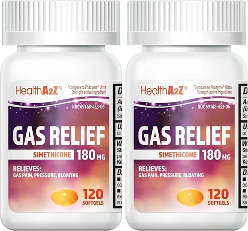 Vista 8 de HealthA2Z® Simeticona para alivio de gases de 180 mg Alivia las molestias estomacales y los gases Antiflatulencia Alivia el gas rápido
