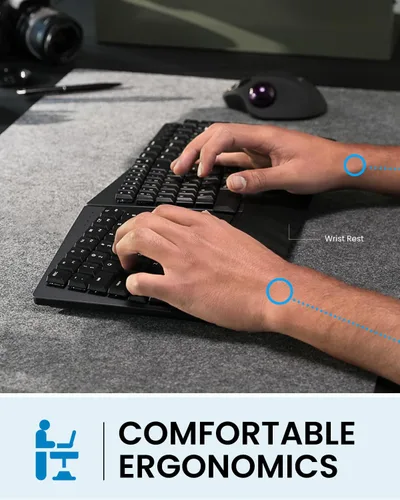 Vista 7 de Perixx PERIBOARD-735BL - Teclado mecánico ergonómico inalámbrico, interruptores azules de perfil bajo, conexión multidispositivo, compatible