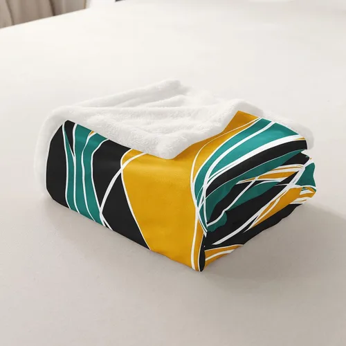 Vista 4 de Erosebridal Manta de sherpa moderna para niños y adolescentes, color naranja, verde azulado, negro, manta para silla, manta de forro polar con rayas