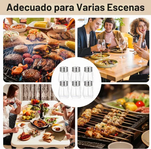 Vista 7 de Thinp 6 mini saleros y pimenteros de cristal con tapas de acero inoxidable y 1 mini embudos de acero inoxidable para cocina, restaurantes, bodas