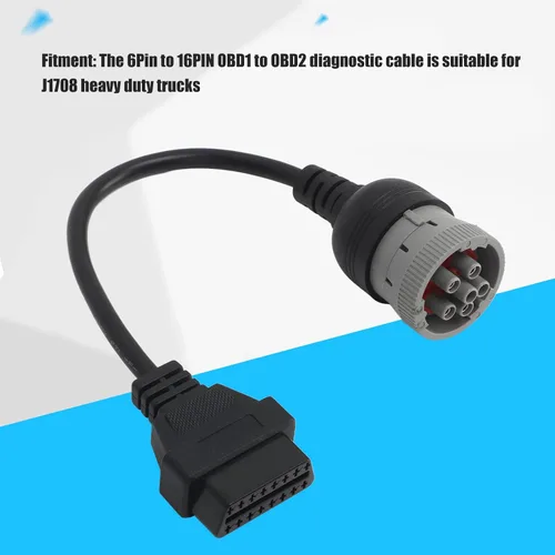 Vista 3 de Cable adaptador OBD1 a OBD2 de 6 pines a 16 pines para camión resistente J1708, cable adaptador de diagnóstico Cable convertidor de escáner