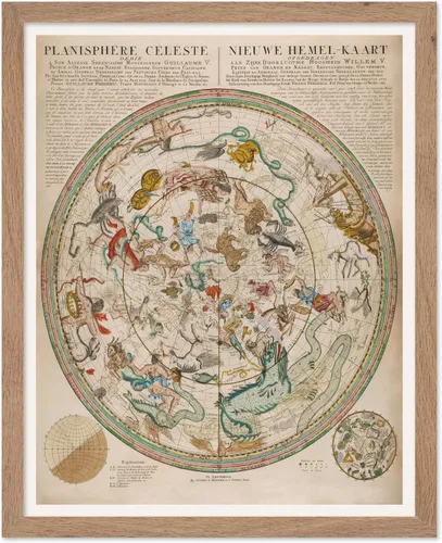 Vista 49 de Poster Master Póster celestial – Impresión del mapa de las estrellas – Regalo para astronomía, fanáticos lunares – Arte vintage para el hogar