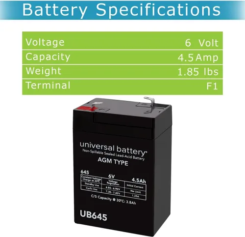 Vista 3 de UB645 6V 4.5AH Batería de plomo ácido sellado (SLA) .187 TT (D5733)