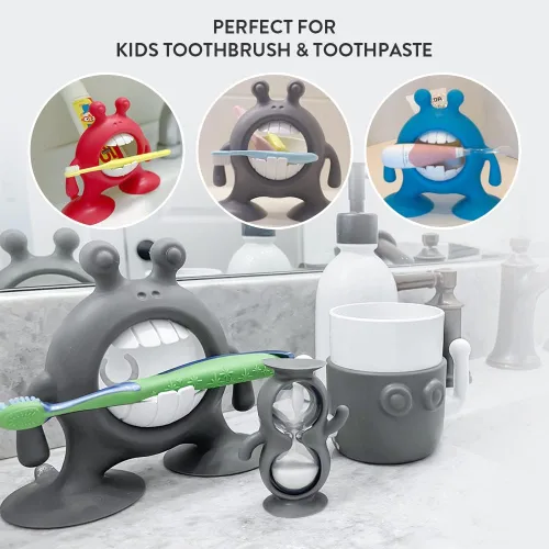 Vista 3 de Prince Lionheart EyeSMILE - Juego de soporte para cepillo de dientes y pasta de dientes con extensor de grifo, linterna fucsia