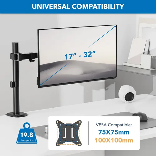 Vista 2 de Mount-It! Soporte de escritorio para dos monitores, soporte para pantallas de computadora LCD LED, atril con abrazadera con dos brazos articulables