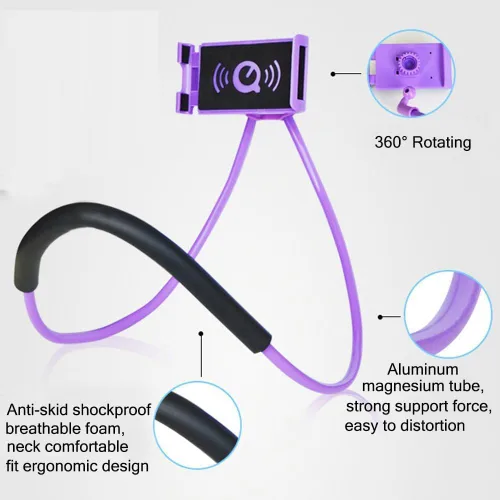 Vista 4 de Soporte de teléfono para el cuello - Soporte universal para colgar en el cuello, de uso sencillo, giratorio, con múltiples funciones, soporte Negro