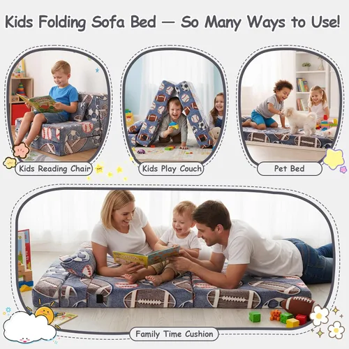 Vista 5 de Tiita Colchón de Piso Plegable para Sofá Cama para Niños, Colchoneta de Siesta de Piso Plegable Lavable para Niños Pequeños, Sofá Futón Plegable